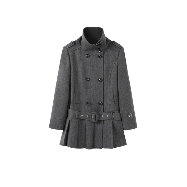 Stand Collar Pleated Coat Dress