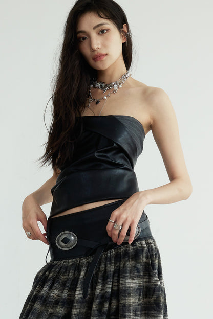 Stitched PU Leather Bandeau Top