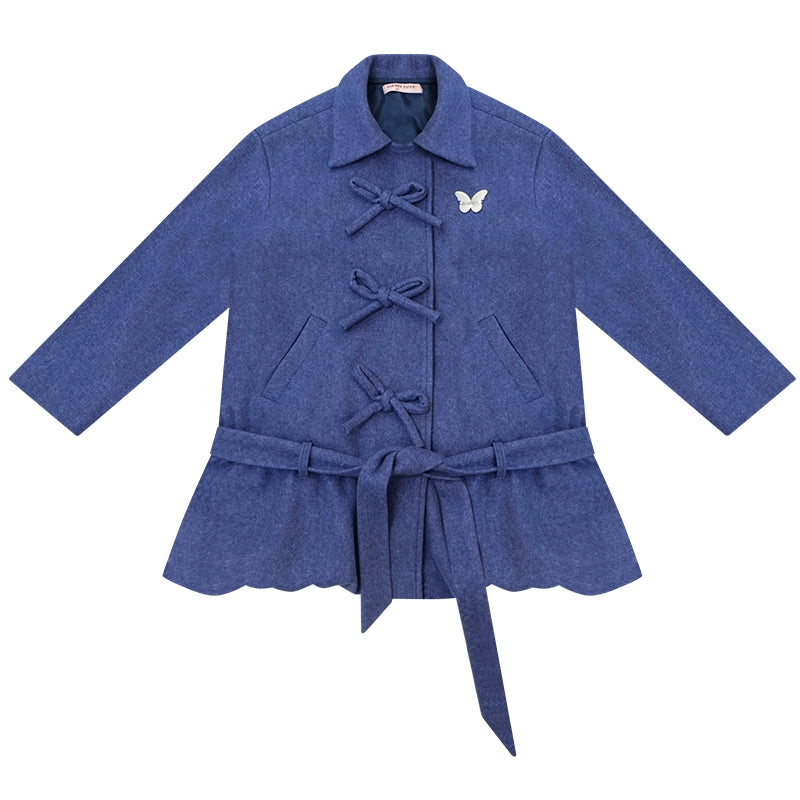 American Retro Bow Pocket Woolen Coat