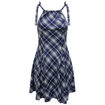 Slim Waist Plaid Slip Dress