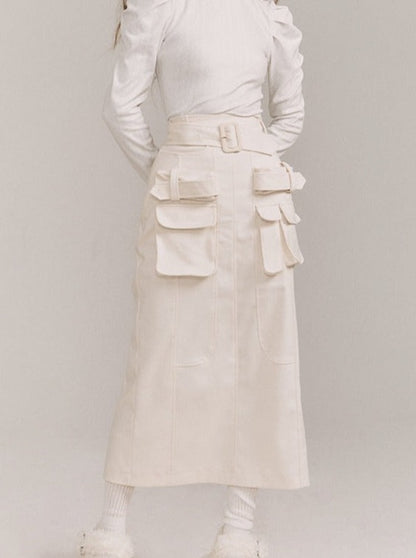 Belt Pocket Slit Half-length Skirt