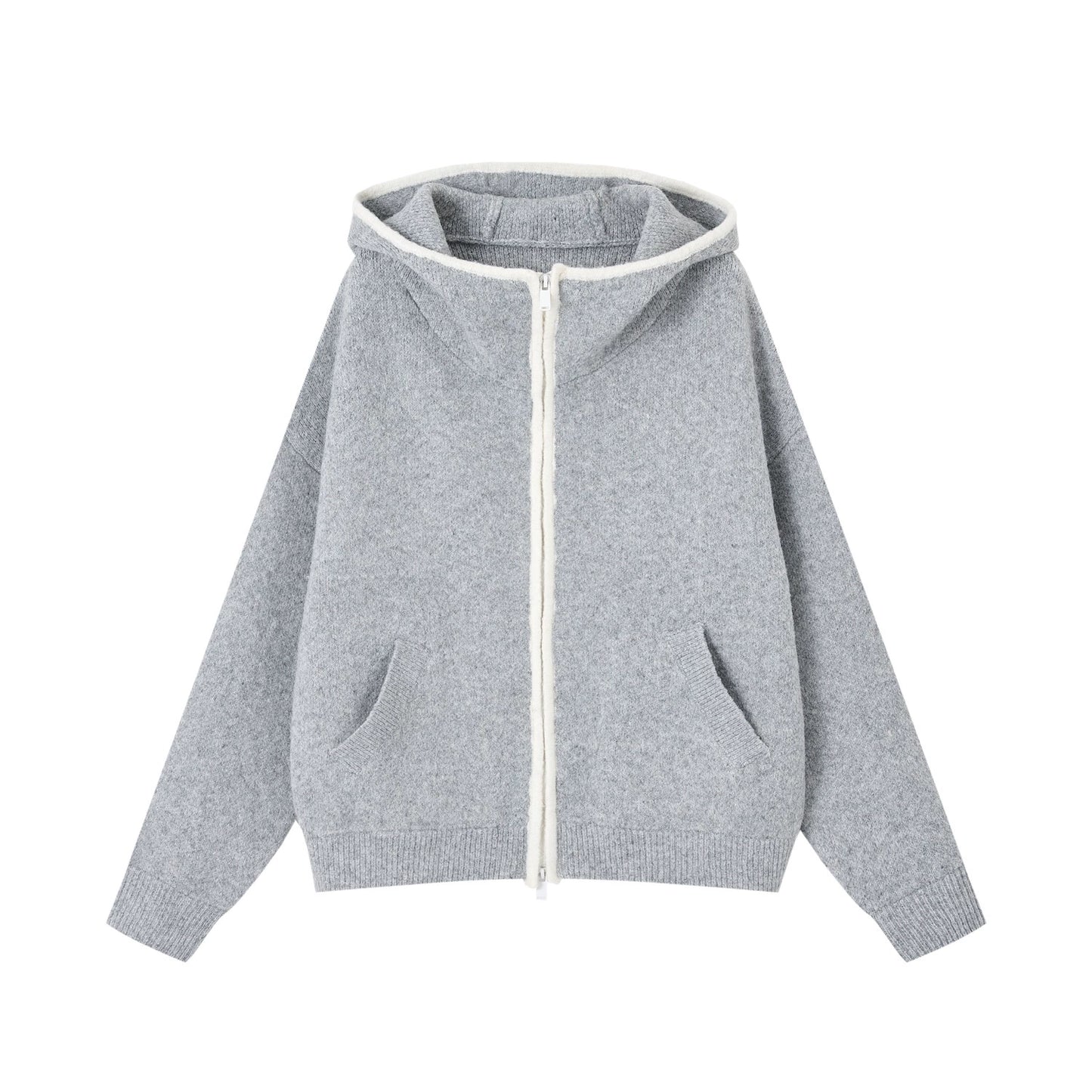 Hooded Cardigan With Contrasting Edges