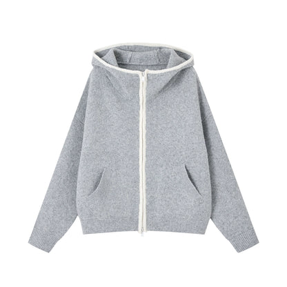 Hooded Cardigan With Contrasting Edges