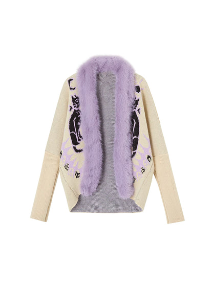 Faux Fox Fur Knit Cardigan