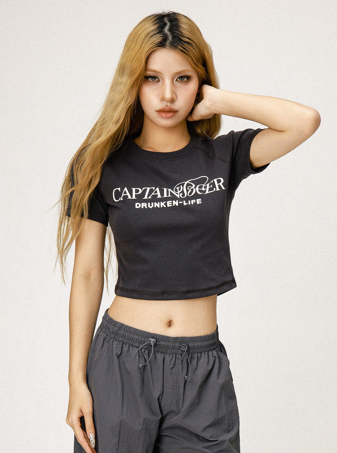 Retro Skinny Bedrucktes Cropped T-Shirt