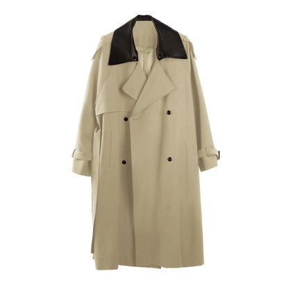 Patchwork Waist Tie-Up Tencel Cotton Trench Coat