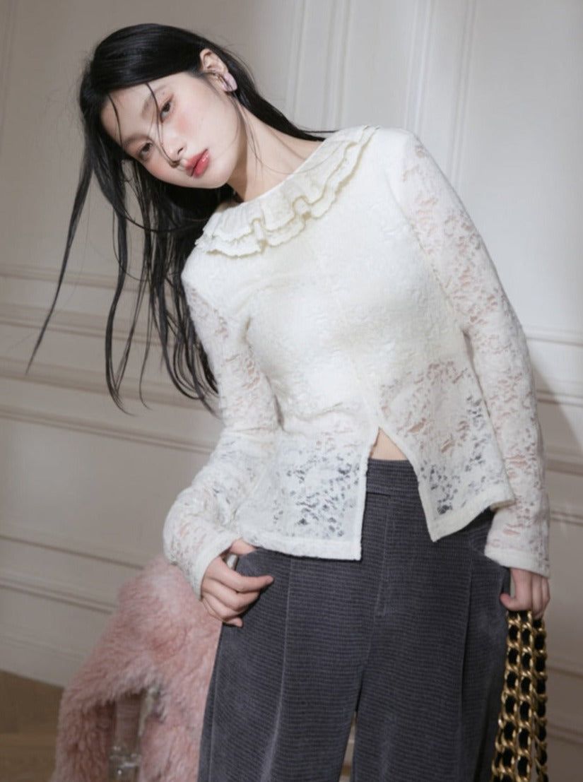 Mist Apricot Wool Lace Tops