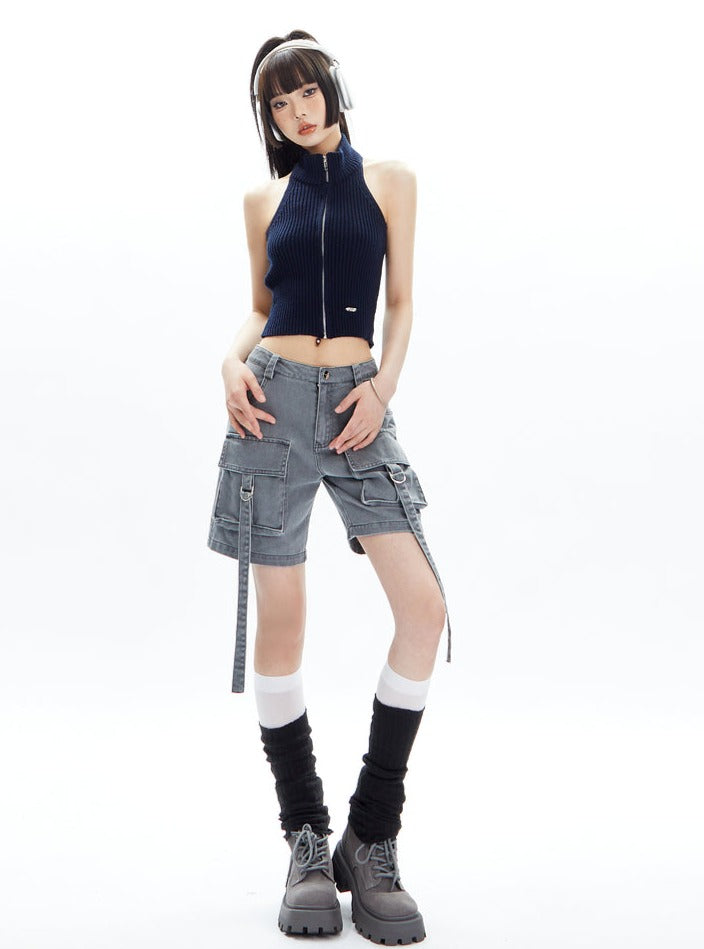 Large Pocket Loose Denim Shorts Pants