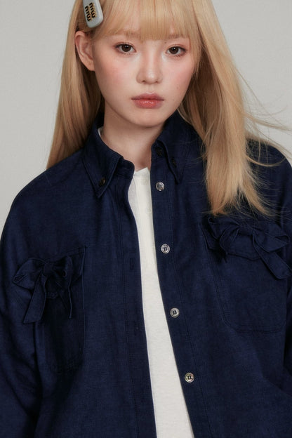 VERSATILE NAVY BOW DENIM SHIRT