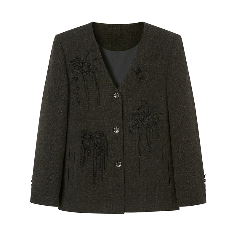 High-Density Beaded V-Neck Jacket