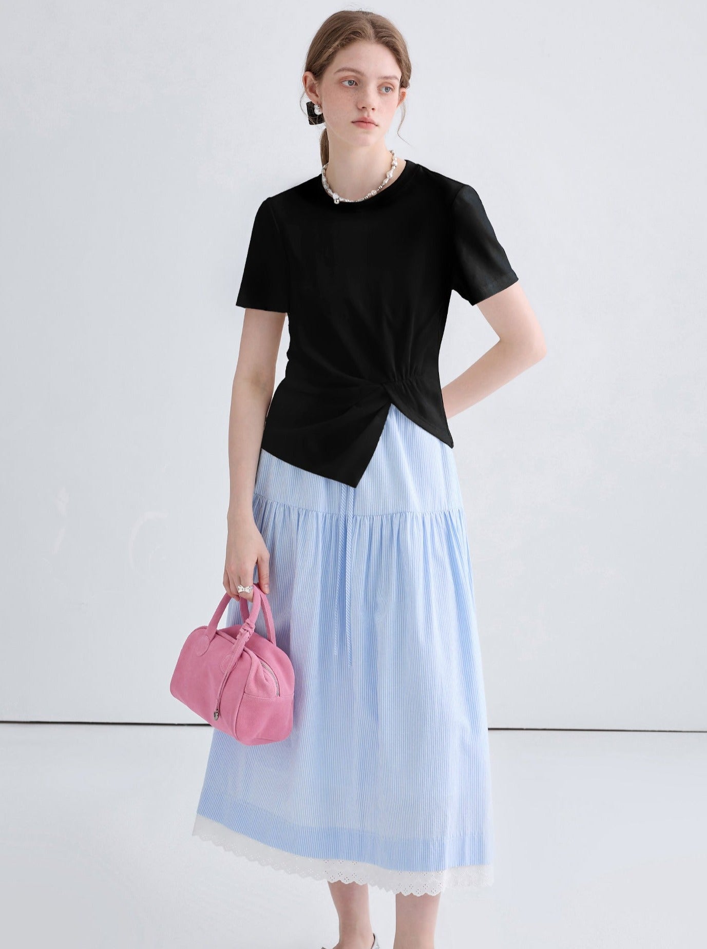 Short Sleeve Irregular Pleated Top