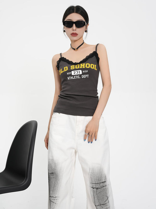 Lace Stitched Lettered Top