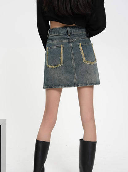 SRYS American Street Wash Distressed Raw Edges High Waist Denim Rock Rock Sommer Rock New Women's Skirt