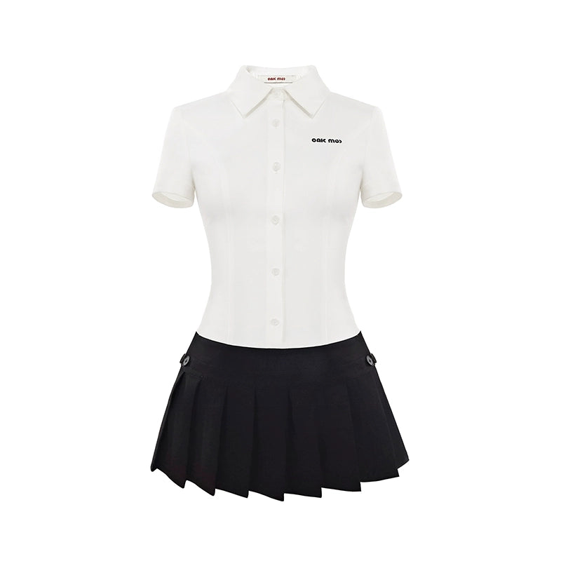 Short Sleeve Pleated College Dress