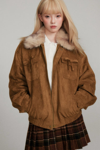 Yellow Brown Imitation Suede Jacket