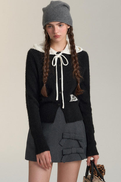 Cut-Out Hooded Knit Cardigan