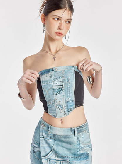 Slim Fit Bandeau Crop Tank Top und kurzer Rock Set-Up