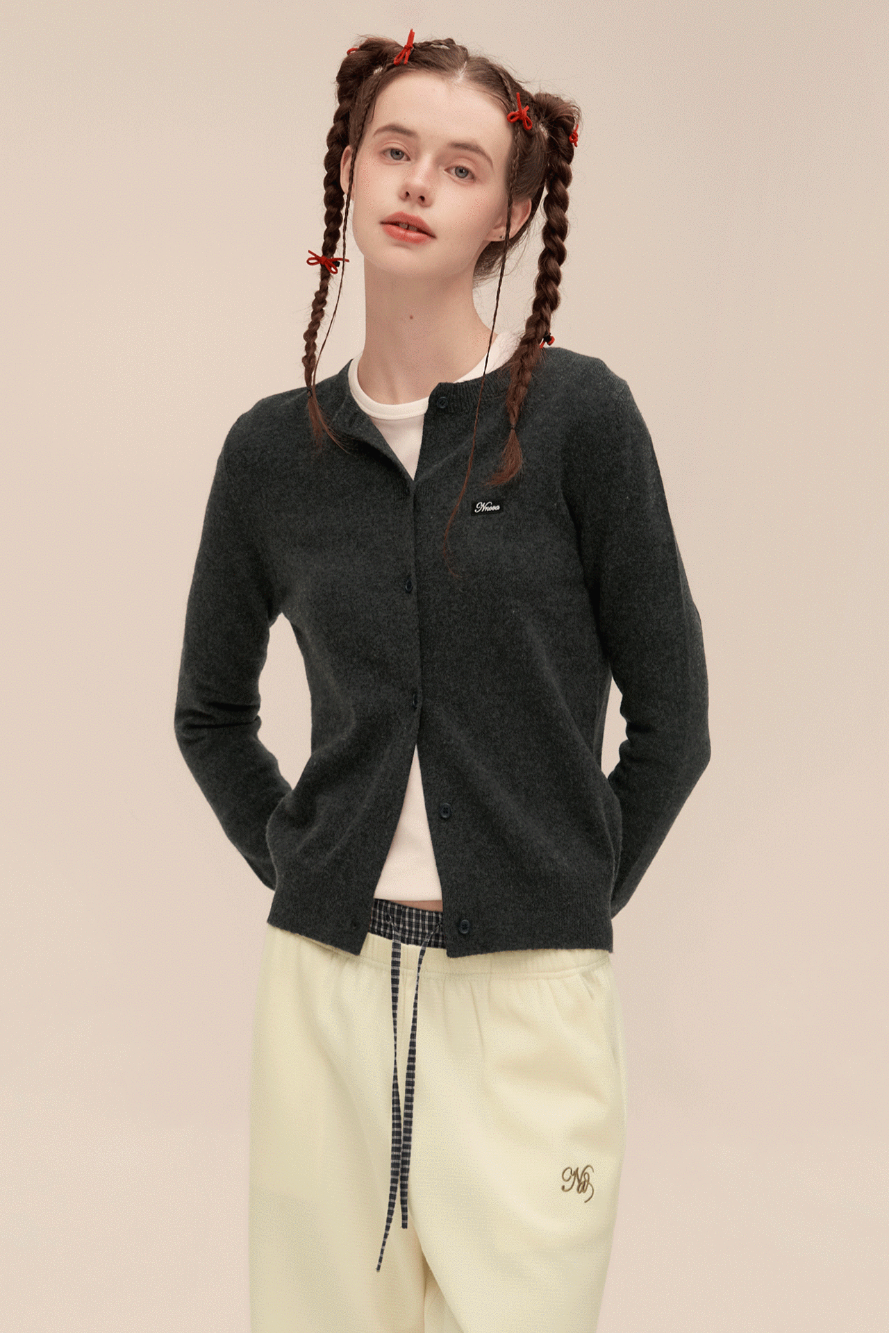 Woven Wool Crew Neck Knitted Cardigan