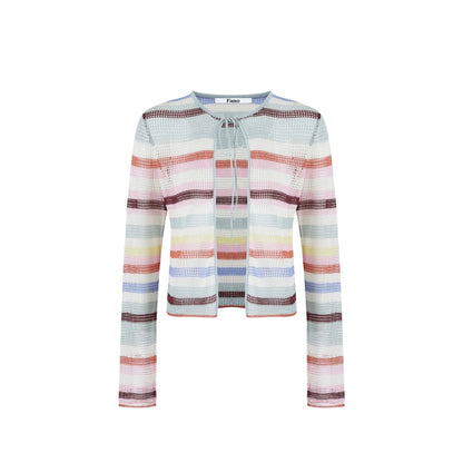 Color-Blocked Striped Knit Cardigan