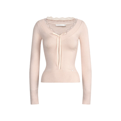 Peach Lace Sweater Tops