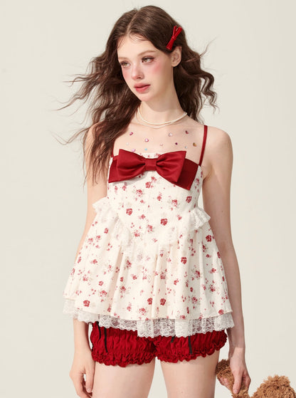 Sleeveless Rose Suspender Top