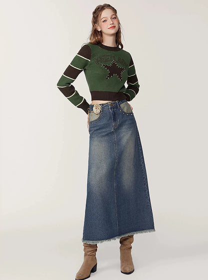 Midi gewaschen Denim A-Line-Rock