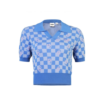 Blue Checkerboard Short Sleeve Polo Shirt