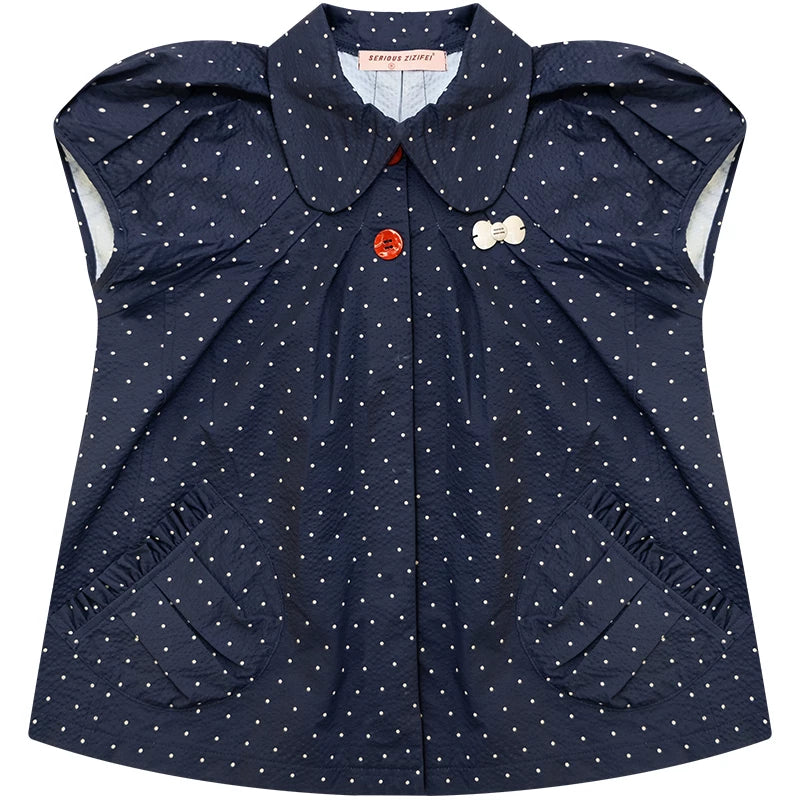 Maglia aderente retrò con colletto Peter Pan a pois