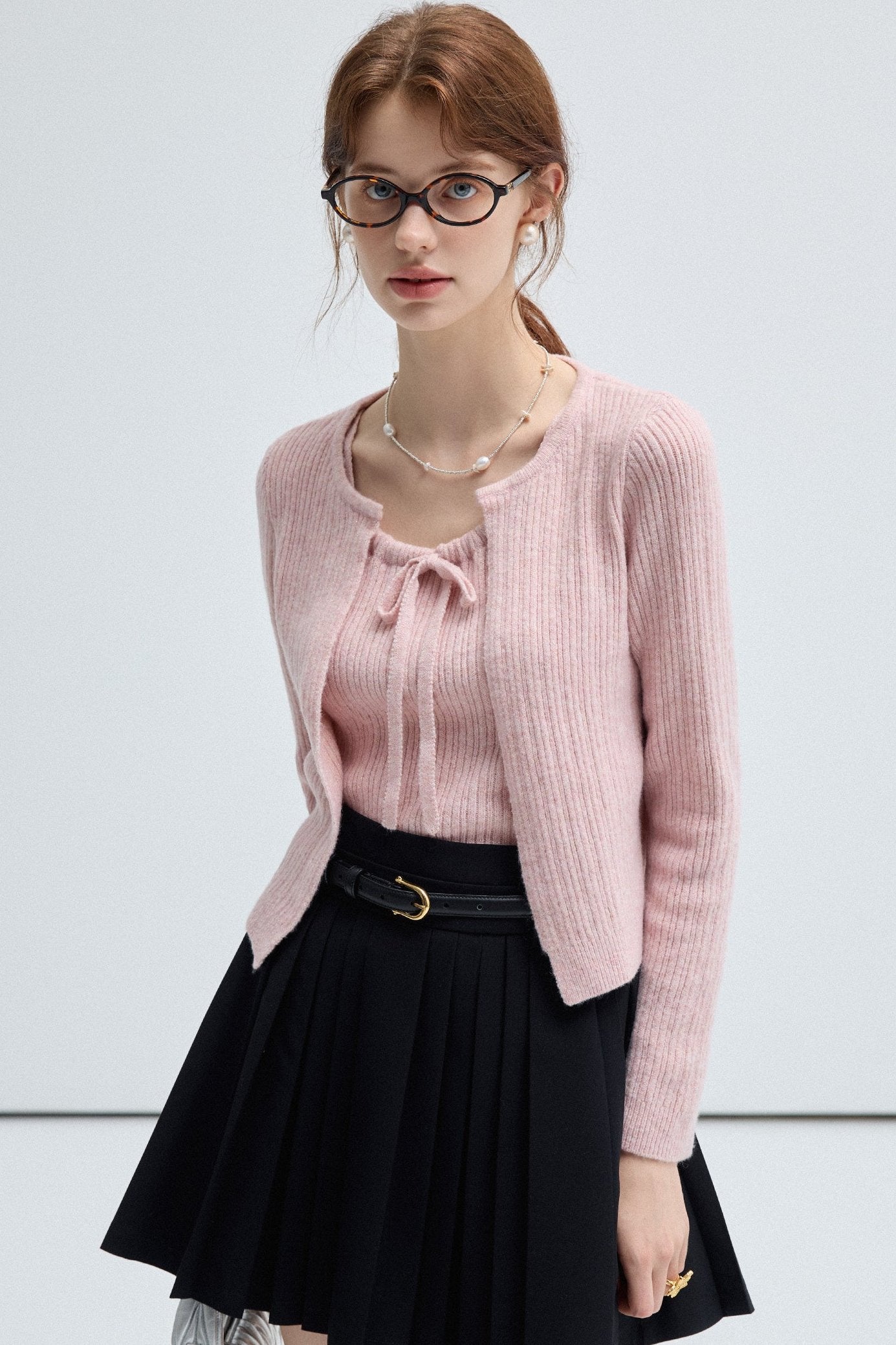 Pink Knitted Cardigan and Vest Set