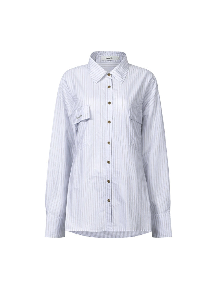 American Blue And White Long-sleeved Shirt