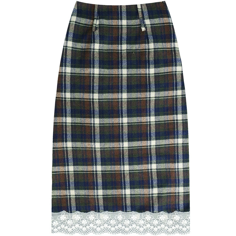 Retro Design Plaid Lace Skirt