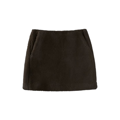 Retro Coffee Lamb Wool Skirt