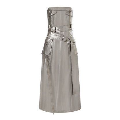 Silver Bandeau Leather Dress