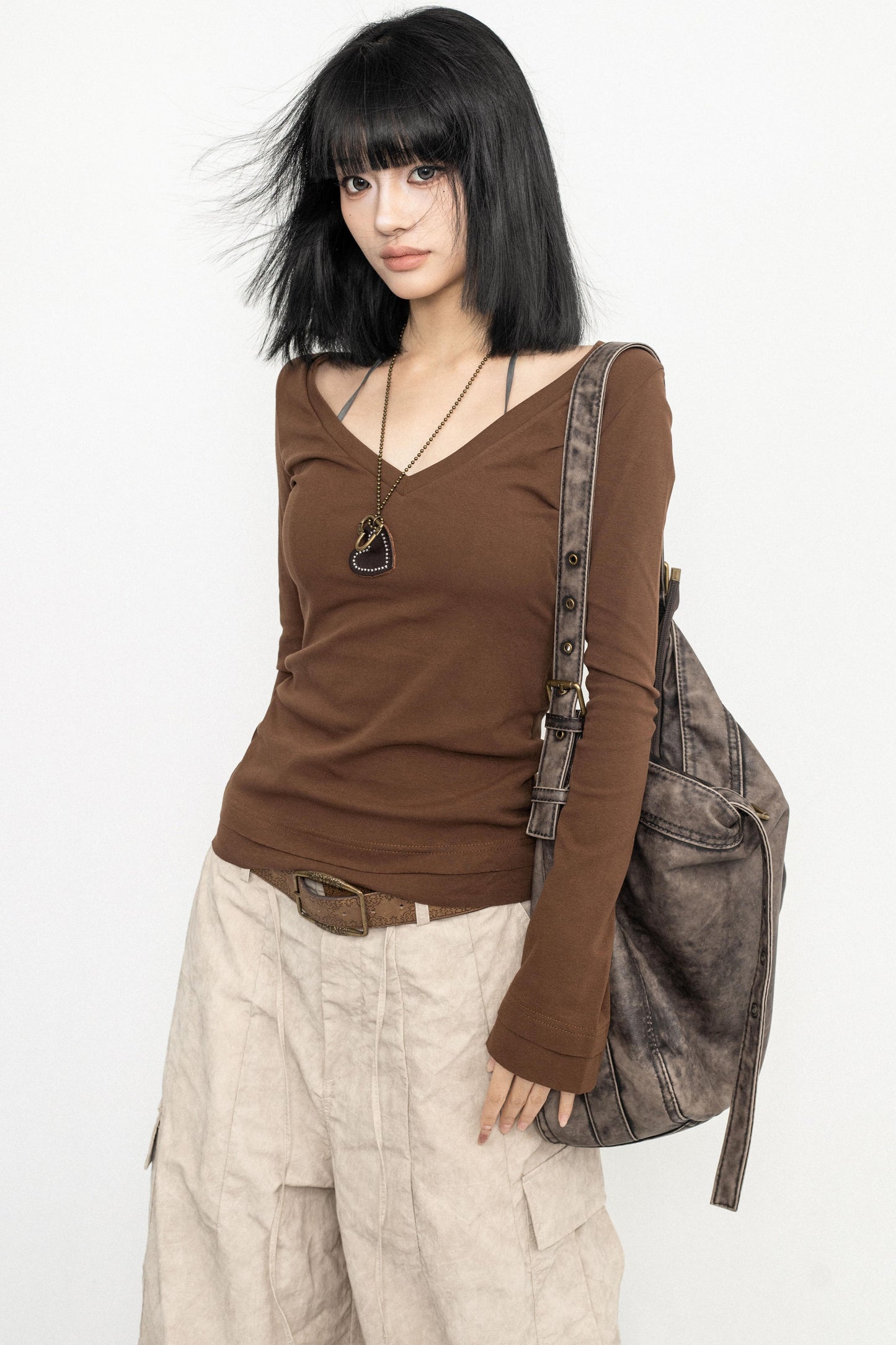 Retro V-neck Basic Top