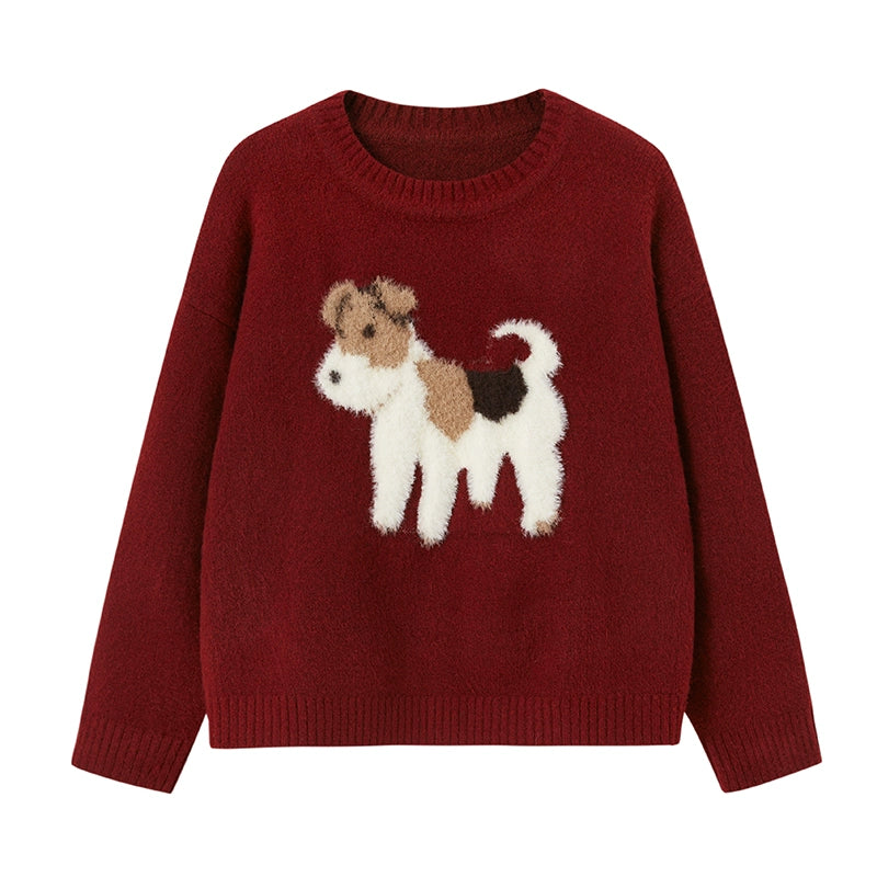 Cute Puppy Jacquard Pullover Sweater