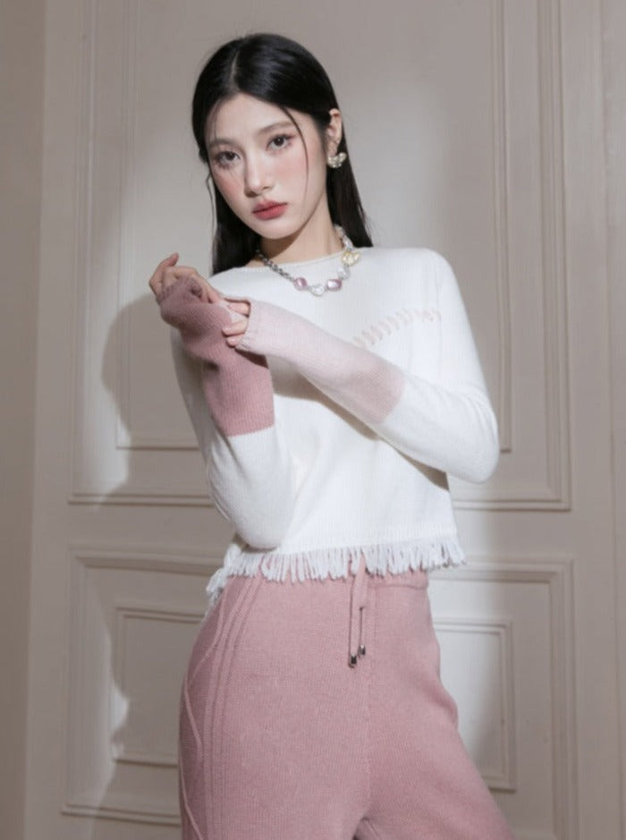 Hand-hooked wool knit top