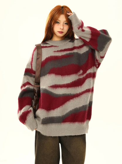 American retro striped lazy style sweater