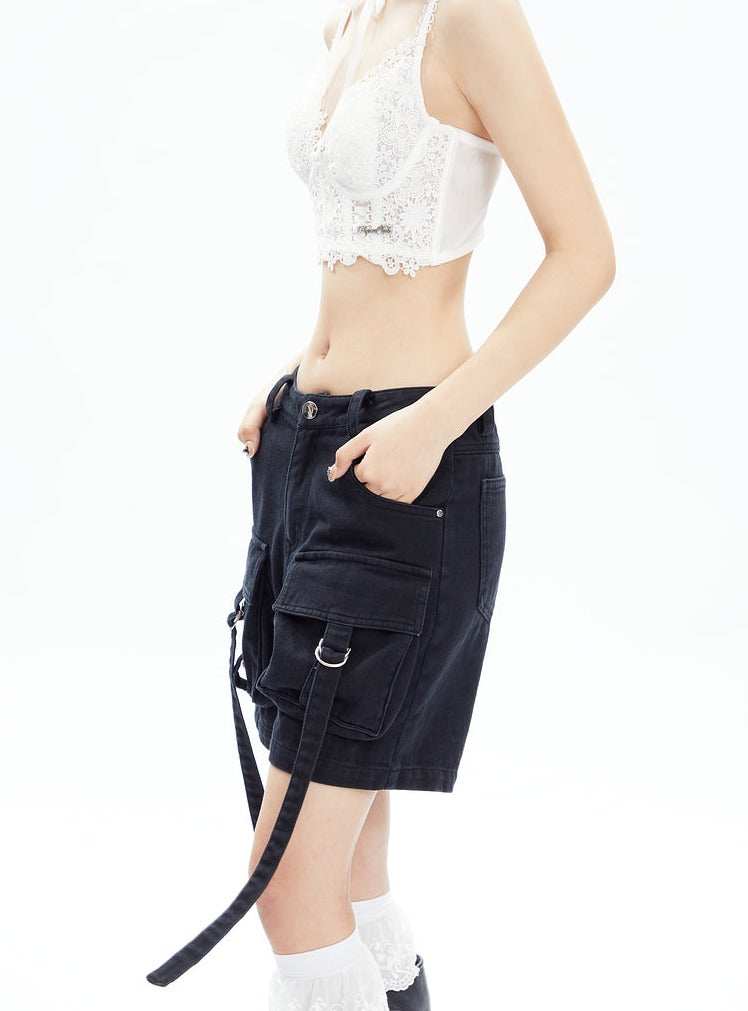 Large Pocket Loose Denim Shorts Pants