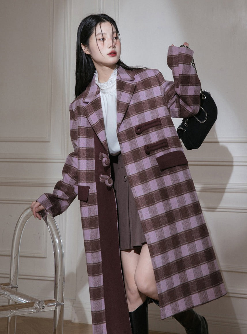 Champs-Mist Rose Tartan Wool Tweed Coat