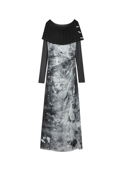 Printed Long-Sleeve Knitted Dress