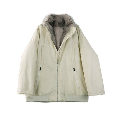 Reversible Winter Fur Collar Coat