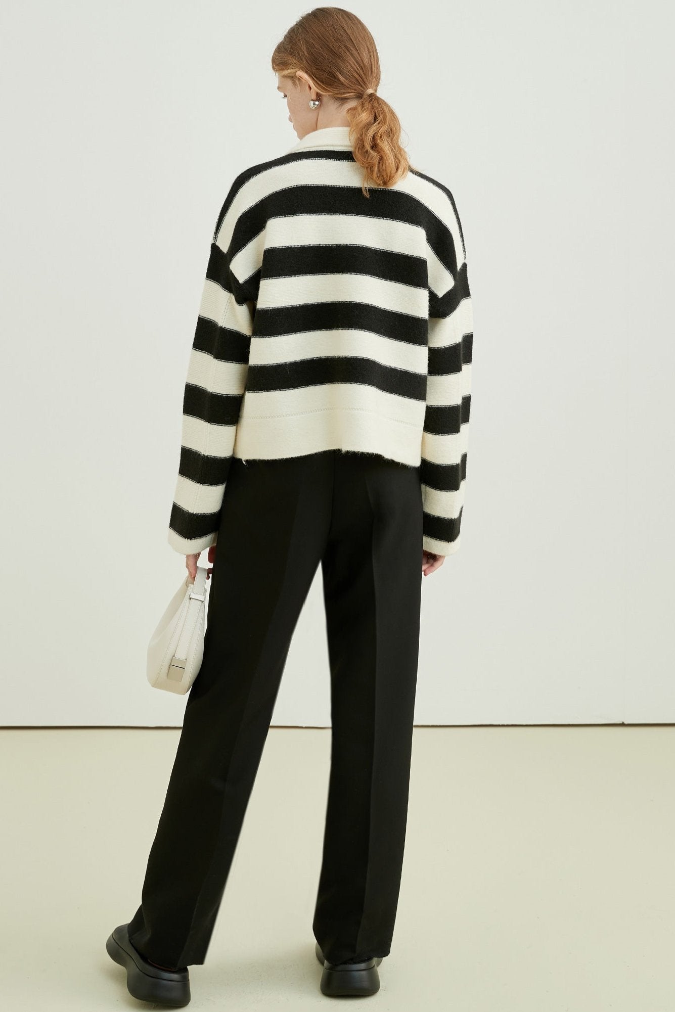 Striped Polo Collar Knit Sweater