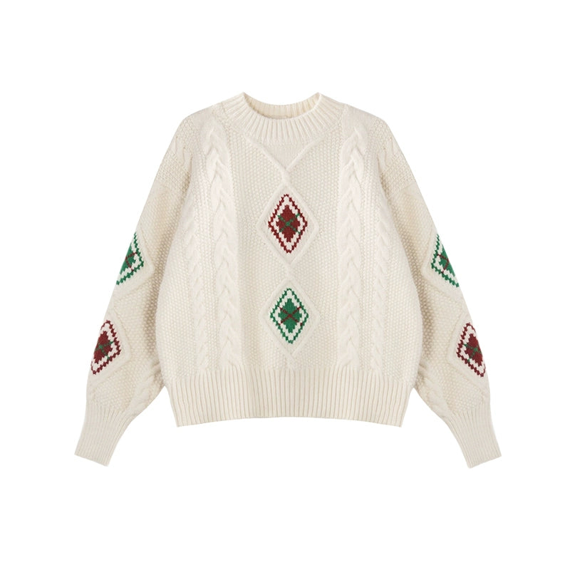 French Quilted Loose Crewneck Sweater