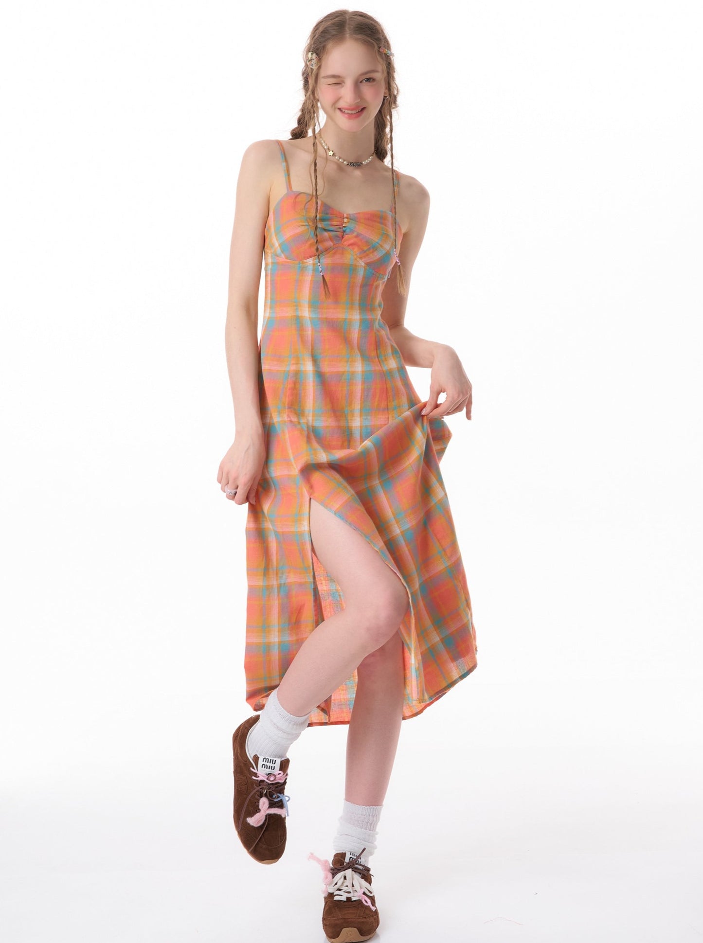 American Orange Plaid Kleid