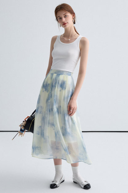 Blend Flowing Light Skirt With Blue Shirt Set-Up