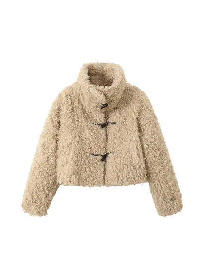 Horn Button Fur Cropped Lapel Jacket