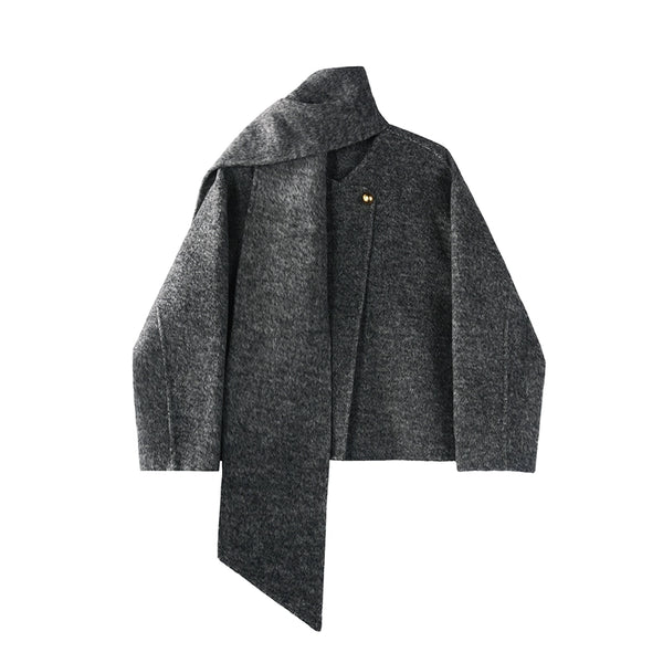Grey Wool Coat With Scarf Set
