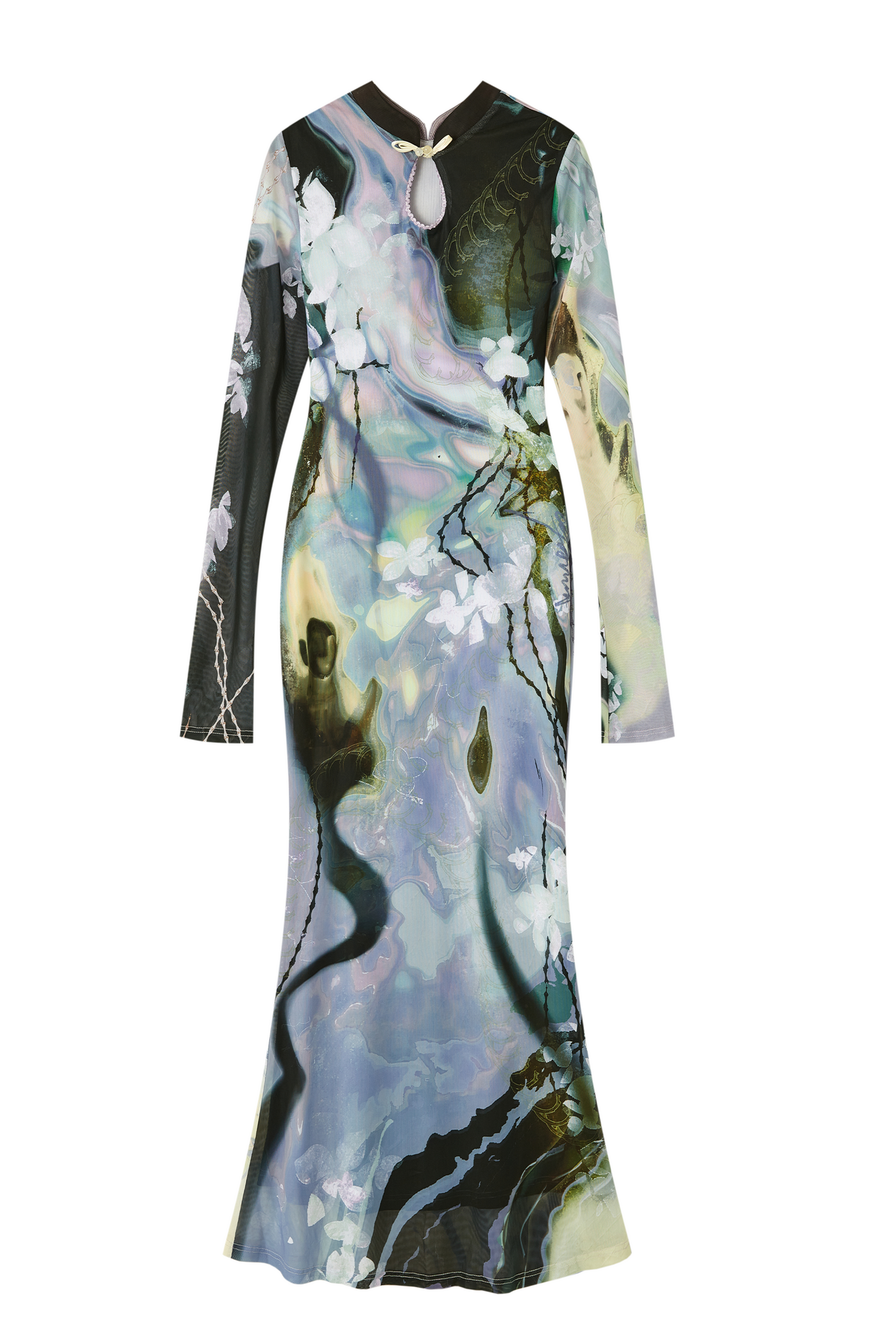 Golden Pearl Impressionist Cheongsam Dress