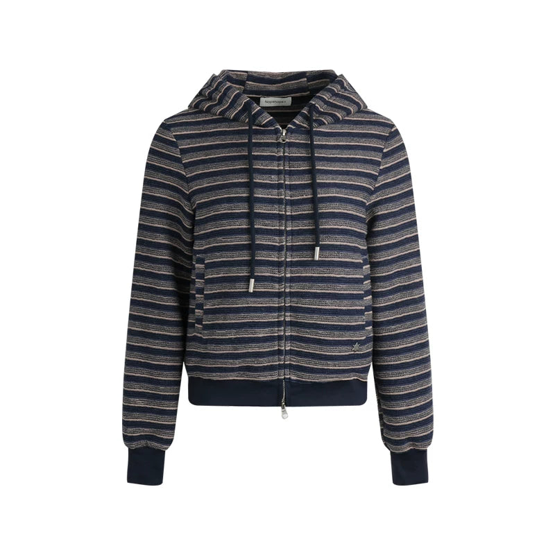 Striped Textured Hooded Sweatshirt