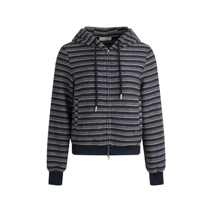 Striped Textured Hooded Sweatshirt